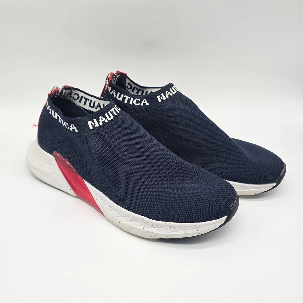 Nautica Knit Slip On Sneakers Mens 7 Navy Red